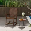 Hivvago Patio Wood Rocking Chair With Pu Seat And Rubber Wood Frame-brown