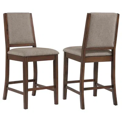 Hivvago Patter Counter Height Chair Set Of 2, Beige Fabric, Dark Brown 26 Inch