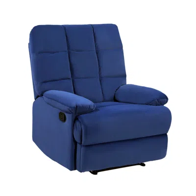 Hivvago Patty 36 Inch Manual Recliner Chair, Cushioned, Blue Velvet, Solid Wood