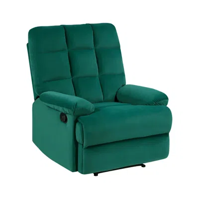 Hivvago Patty 36 Inch Manual Recliner Chair, Cushioned, Green Velvet, Solid Wood