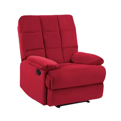 Hivvago Patty 36 Inch Manual Recliner Chair, Soft Cushion, Red Velvet, Solid Wood