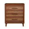 Hivvago Paul 35 Inch Small Dresser Chest, 3 Drawers, Metal Bar Handles, Warm Brown In Brown