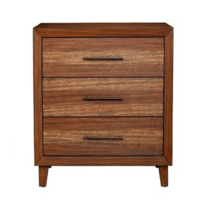 Hivvago Paul 35 Inch Small Dresser Chest, 3 Drawers, Metal Bar Handles, Warm Brown