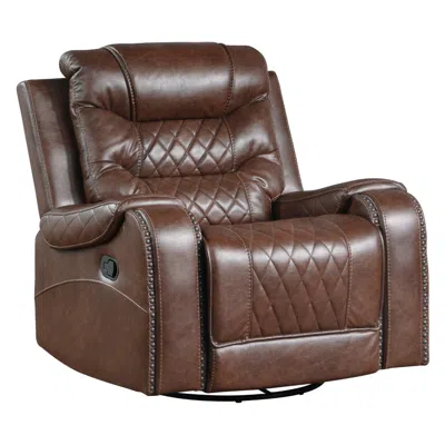 Hivvago Paul 38 Inch Manual Swivel Glider Recliner Chair, Brown Faux Leather