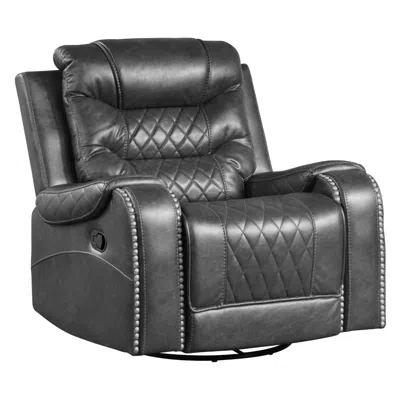Hivvago Paul 38 Inch Manual Swivel Glider Recliner Chair, Gray Faux Leather