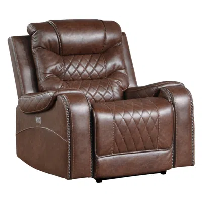 Hivvago Paul 38 Inch Power Swivel Glider Recliner Chair, Usb, Brown Faux Leather