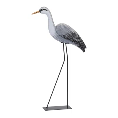Hivvago Paulownia Wood Heron Bird Statue With Metal Legs Base 29.5"h In Multi