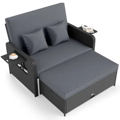 Hivvago Pe Wicker Outdoor Daybed With 4-level Adjustable Backrest And Storage Ottoman