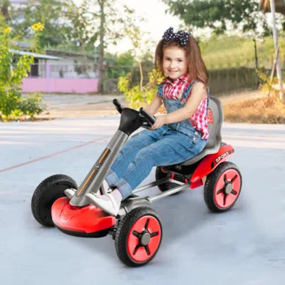 Hivvago Pedal Powered 4-wheel Toy Car With Adjustable Steering Wheel And Seat-red