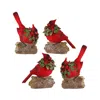 Hivvago Perched Cardinal Bird On Log With Holly Wreath Accent (set Of 4) In Multi