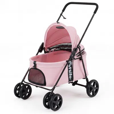 Hivvago Pet Stroller For Small Medium Dogs Foldable With One-step Rear Brake And Canopy In Pink