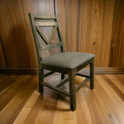 Hivvago Peya 22 Inch Set Of 2 Dining Chairs, Padded Seat, Gray Polyester, Pine Wood In Green