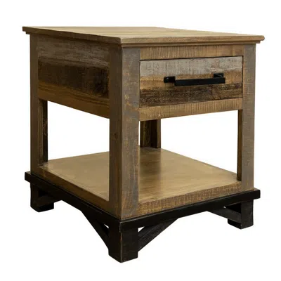 Hivvago Peya 26 Inch Side End Table, Shelf, 1 Drawer, Distressed Gray, Brown Wood