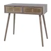 Hivvago Pia 31 Inch Console Table, Pine Wood, 2 Drawer, Woven Rattan, Rustic Brown