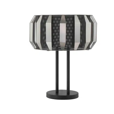 Hivvago Pin 21 Inch Table Lamp, Wide Drum Metal Shade, Accent Round Base, Black