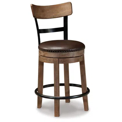 Hivvago Pine Swivel Counter Height Stool Chair, 24 Inch, Brown Faux Leather