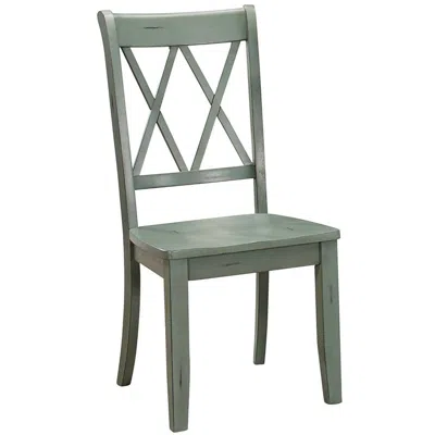 Hivvago Pine Veneer Side Chair With Double X Cross Back, Teal Blue, Set Of 2 In Green