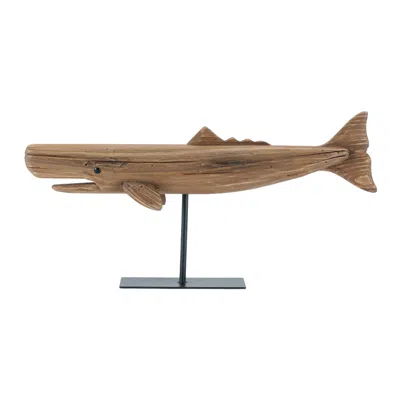 Hivvago Pine Wood Whale Sculpture (set Of 2) In Brown