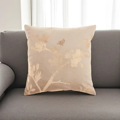 Hivvago Pink Accent Throw Pillow With Rose Gold Floral Design In Neutral