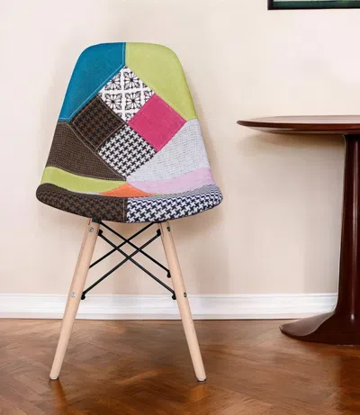 Hivvago Pink And Natural Upholstered Fabric Dining Side Chair In Multi