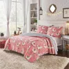 Hivvago Pink Blue Reversible Floral Llama 100-percent Cotton Quilt Set In Pink