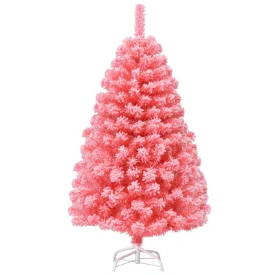Hivvago Pink Christmas Tree With Snow Flocked Pvc Tips And Metal Stand-4.5 Ft