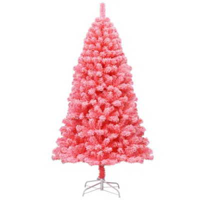 Hivvago Pink Christmas Tree With Snow Flocked Pvc Tips And Metal Stand-6.5 Ft