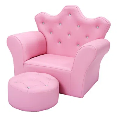Hivvago Pink Kids Sofa Armrest Couch With Ottoman-pink