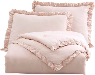 Hivvago Pink Ruffled Edge Microfiber Comforter Set