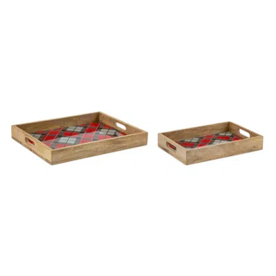 Hivvago Plaid Wooden Tray (set Of 2) In Multi