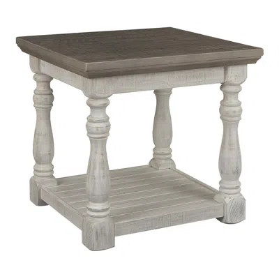 Hivvago Plank Style End Table With Turned Legs And Open Shelf, White And Gray