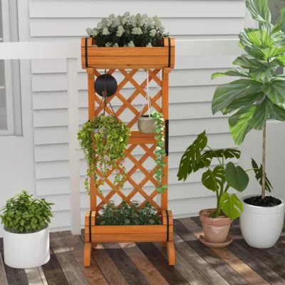 Hivvago Planter Raised Bed With Trellis For Plant Flower Climbing-orange