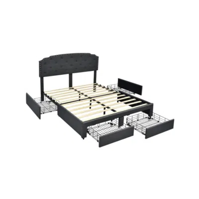 Hivvago Platform Bed Frame With 4 Storage Drawers Adjustable Headboard