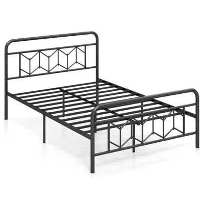 Hivvago Platform Bed With High Headboard And Snap Lock Metal Slats In Black