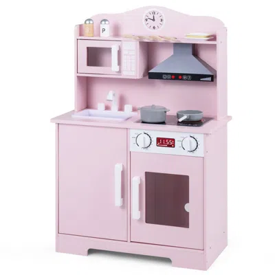 Hivvago Play Kitchen For Kids Wooden Playset With Range Hood And Microwave In Multi