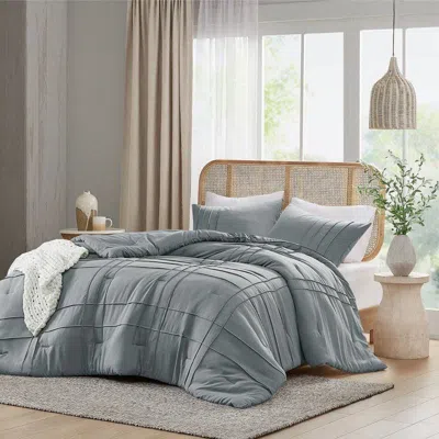 Hivvago Pleated Pre-washed Microfiber Comforter Set In Blue Grey
