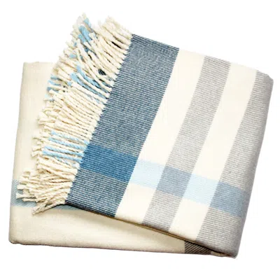 Hivvago Plush Multi Blue Plaid Throw Blanket With Tassels