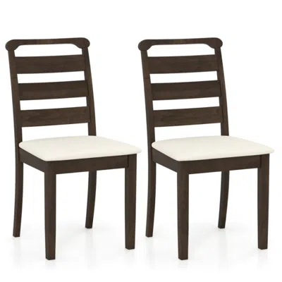 Hivvago Polyester Upholstered Wooden Dining Chair Set Of 2-walnut In White