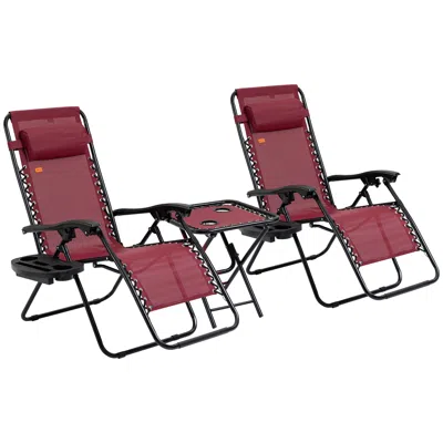 Hivvago Poolside Folding Recliner Set With Cup Holders In Burgundy