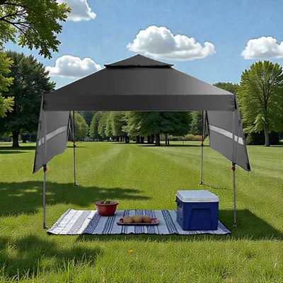 Hivvago Portable 10x17.6 Ft Pop-up Canopy With Dual Awning Extensions In Gray