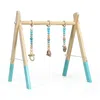 Hivvago Portable 3 Wooden Newborn Baby Exercise Activity Gym Teething Toys Hanging Bar-blue