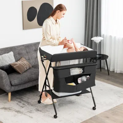 Hivvago Portable Adjustable Height Newborn Nursery Organizer With Wheel-black