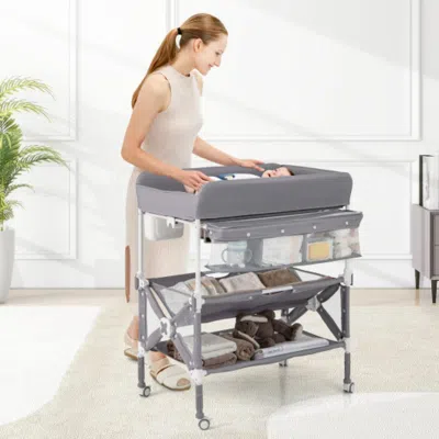 Hivvago Portable Baby Changing Table With Wheels And Large Storage Rack-gray
