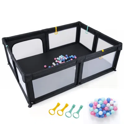 Hivvago Portable Baby Playpen With 50 Ocean Balls Breathable Mesh And Safe Zippered Doors In Black