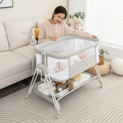 Hivvago Portable Bedside Sleeper For Baby With 7 Adjustable Heights-gray In White