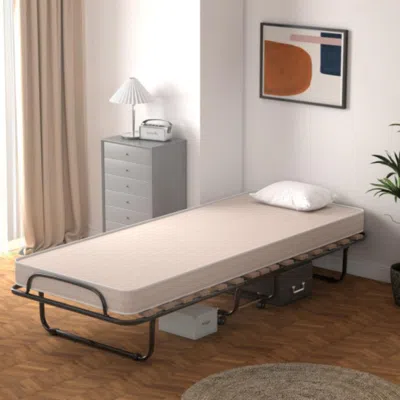Hivvago Portable Folding Bed With Memory Foam Mattress And Sturdy Metal Frame Made In Italy-beige