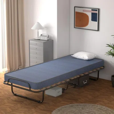 Hivvago Portable Folding Bed With Memory Foam Mattress And Sturdy Metal Frame Made In Italy-navy