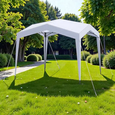 Hivvago Portable Folding Canopy With Rolling Storage Bag, Stakes, And Wind Ropes In White