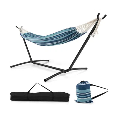 Hivvago Portable Indoor Outdoor 2-person Double Hammock Set With Stand And Carrying Cases-blue In Multi