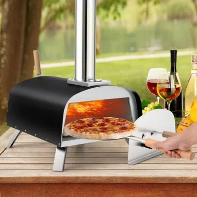 Hivvago Portable Multi-fuel Pizza Oven With Pizza Stone And Pizza Peel In Black